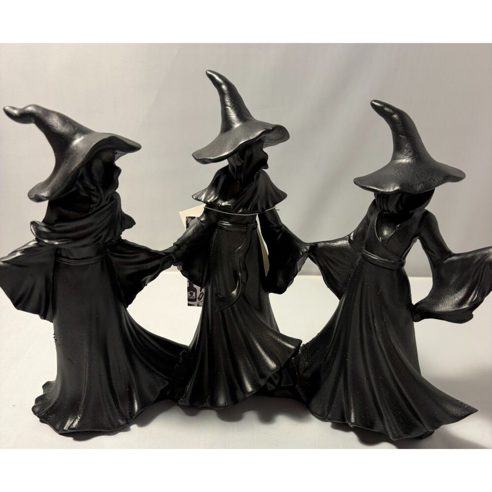 Tahari Set of 3 Black Hooded Witch Figurines Halloween Decor Resin Figure NWT